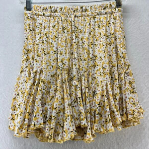 Aeropostale Skirt Size S Floral Godet Pleated Mini Elastic Waist Rayon Yellow